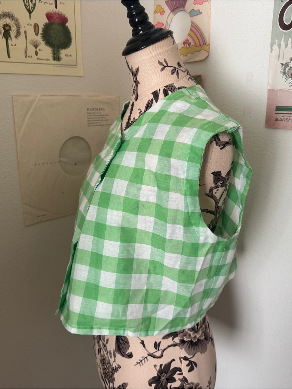 Vintage Handmade 1980s Lime Green Gingham Blouse - Picture 2 of 5